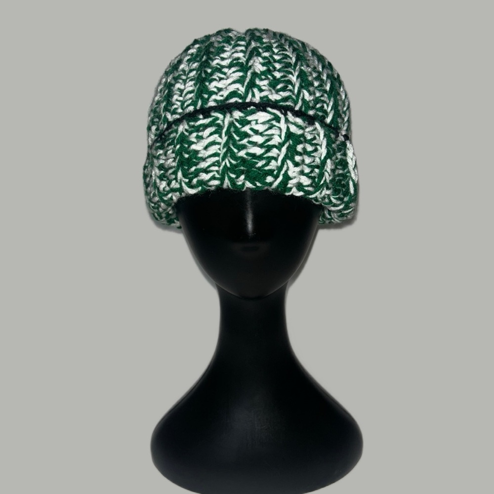 Green and White crochet Beanie